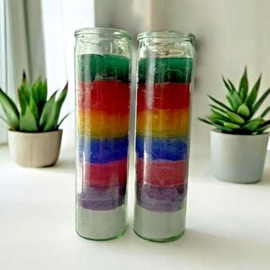 Zafiro Light Candels 7 Color Rainbow Chakra Unscented 8" Clear‎ Glass/2 PACK